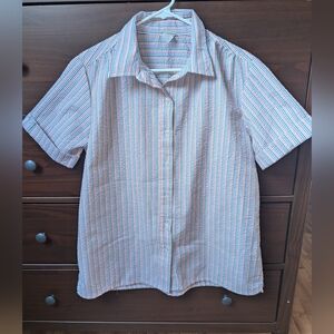 BocaBay Womens Button Down Casual Shirt L rainbow searsucker